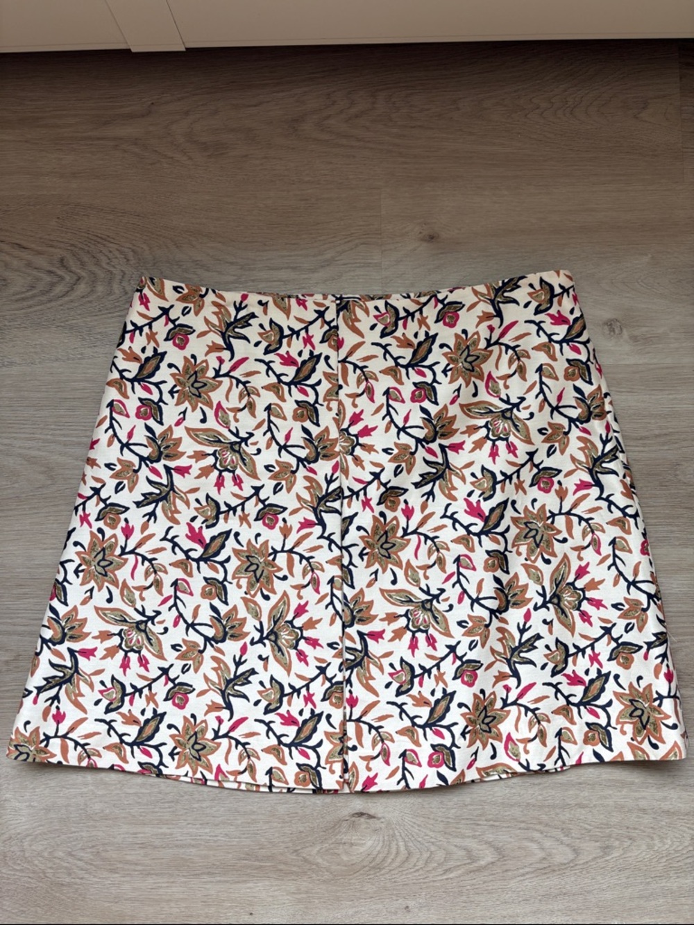 Tory Burch Cream Mini Skirt with Pink & Brown Floral Motif